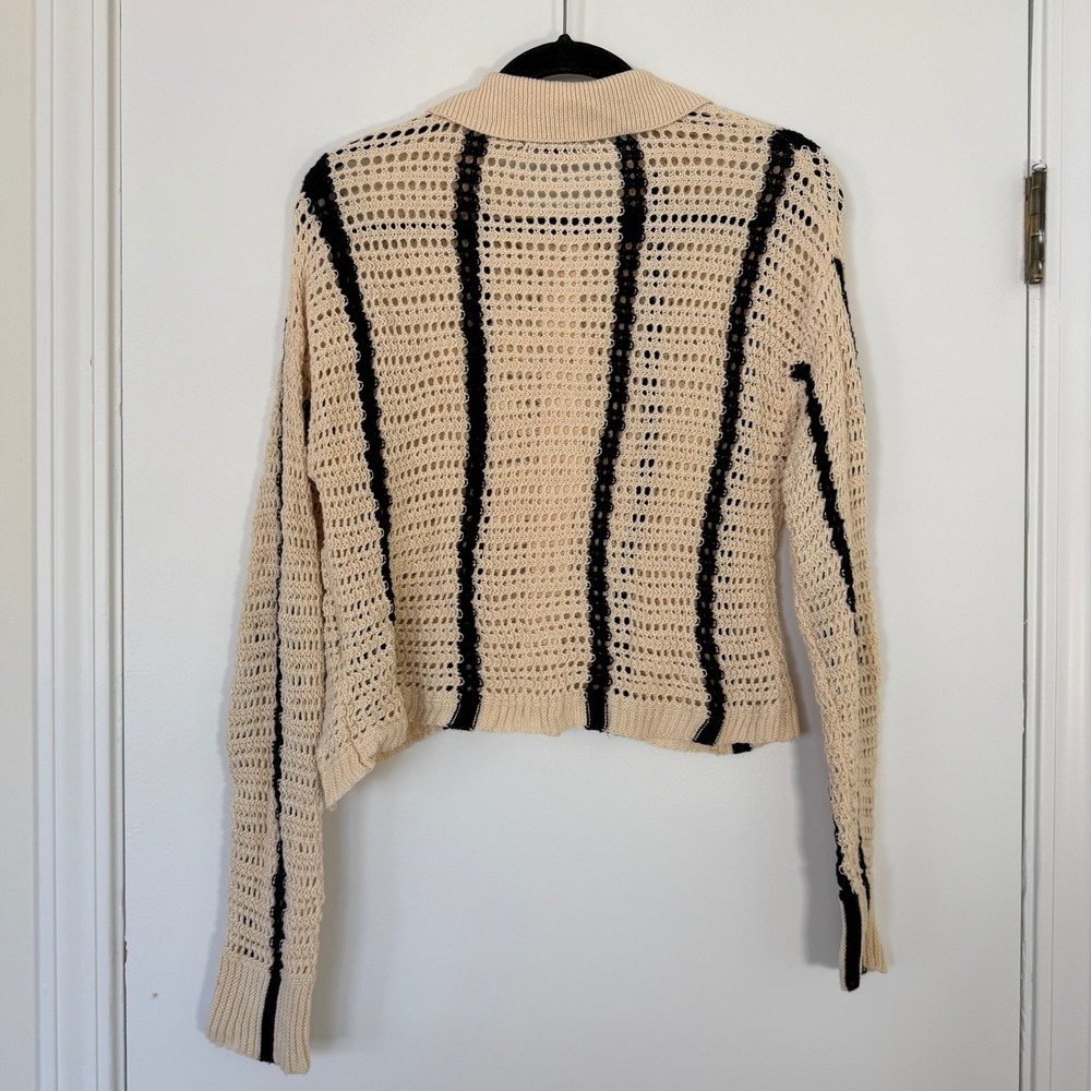 Monrow $225 Striped Organic Cotton Open Knit Crochet Cardigan Size Small - Picture 7 of 10